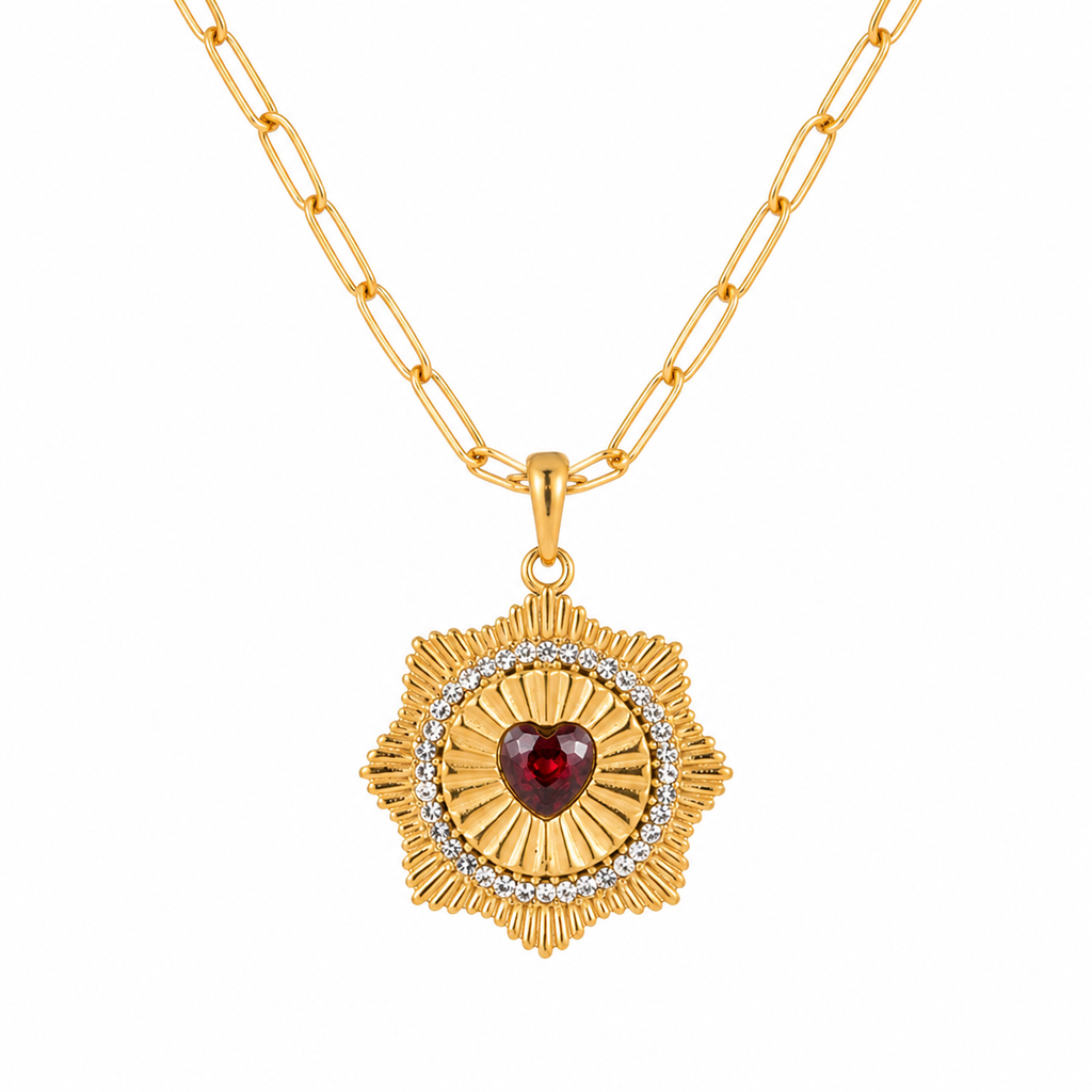 Ruby Heart Sun Necklace