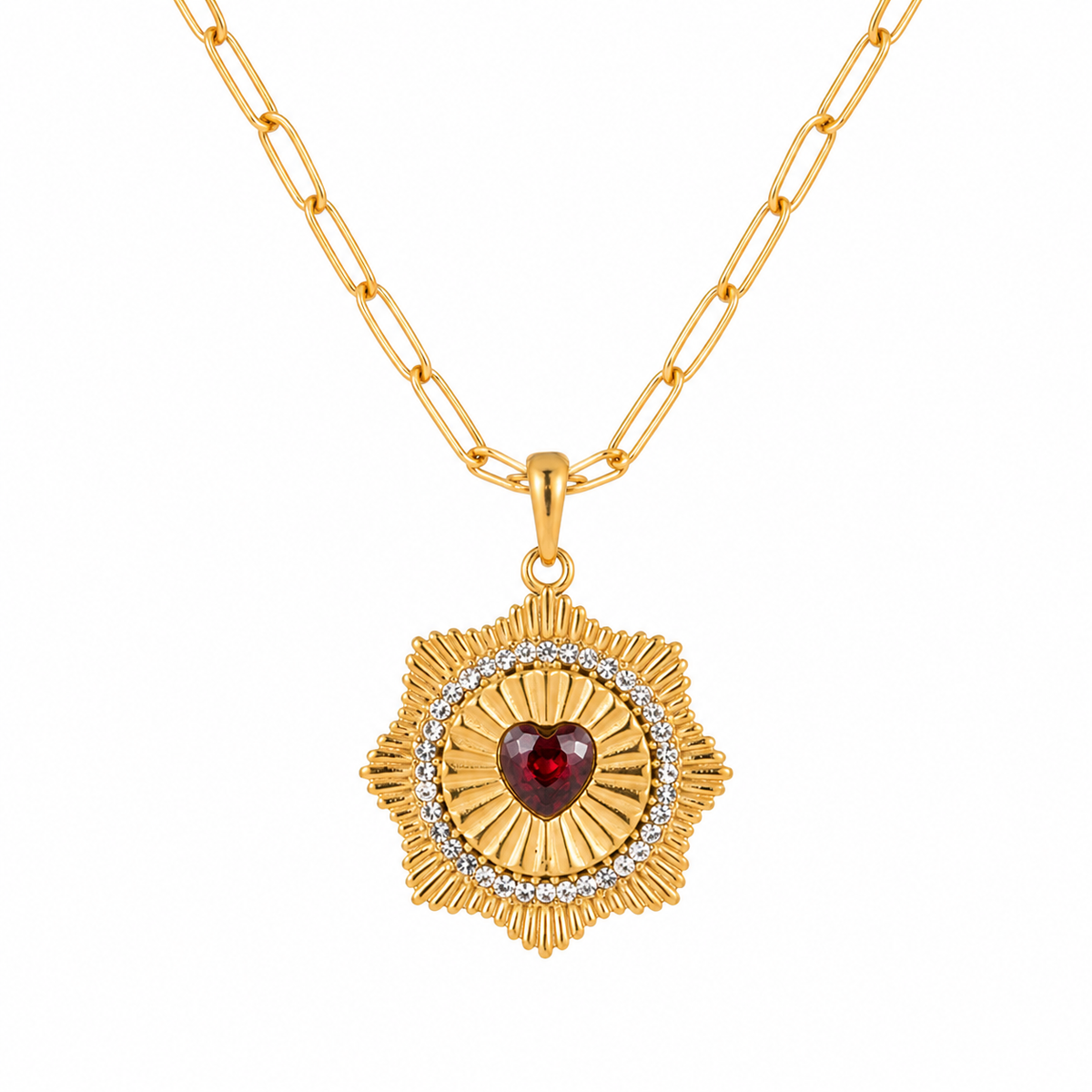 Ruby Heart Sun Necklace