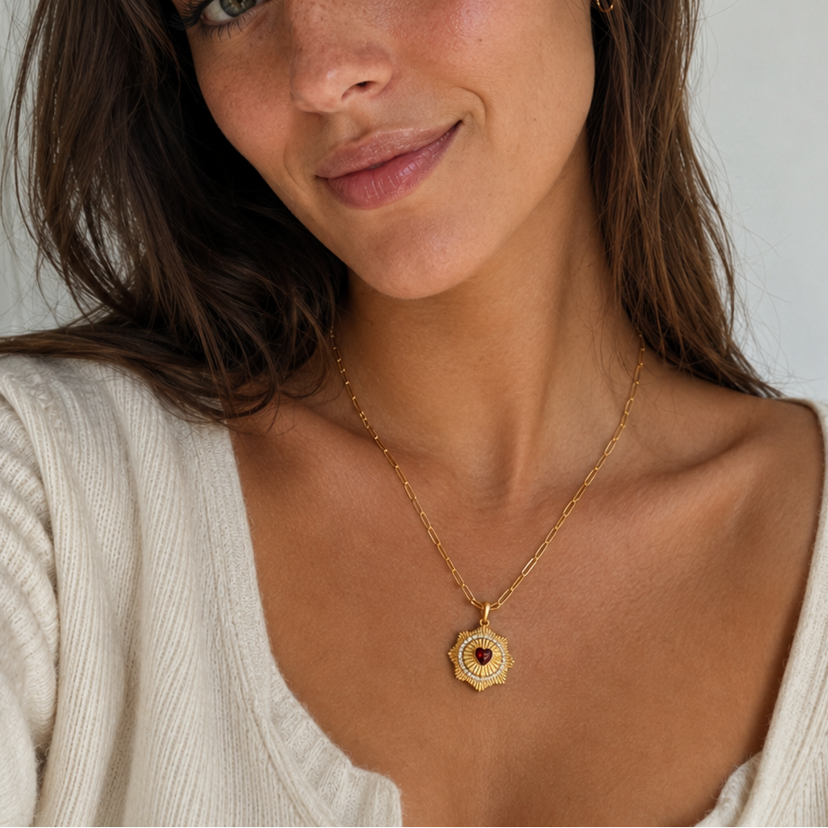 Ruby Heart Sun Necklace