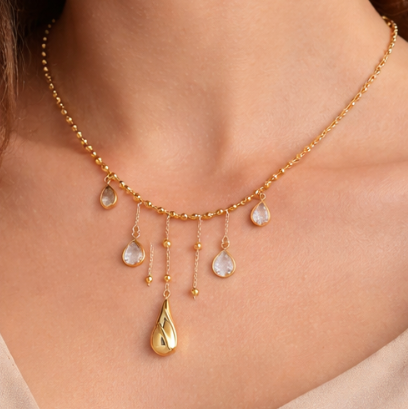 Golden Raindrop Crystal Necklace